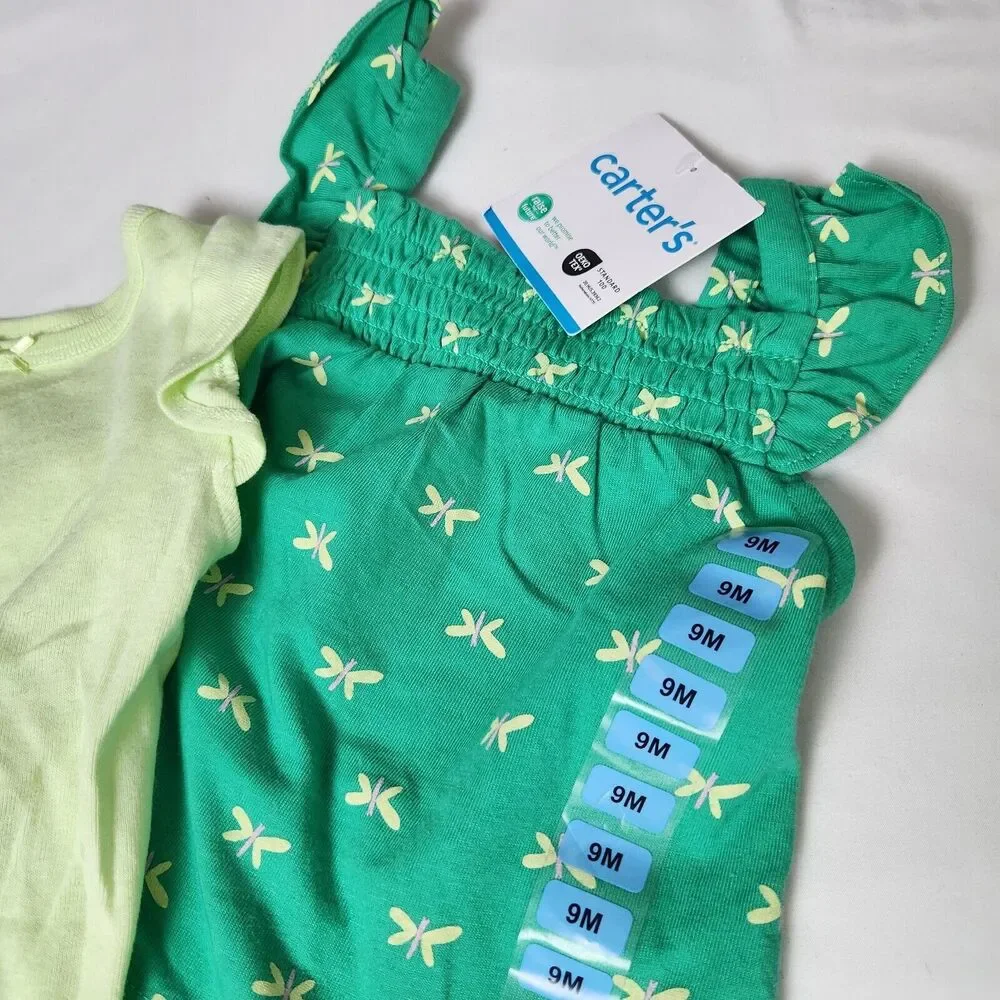 Carter's Baby Girls 3 Piece Diaper Cover Set Green With Butterfly Print 9M NWT